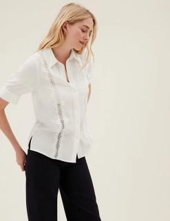 Flash Sale 🥰 M&S Collection 👕 Shirts & Blouses Collared Cutwork Detail Short Sleeve 👕 Shirt ✨