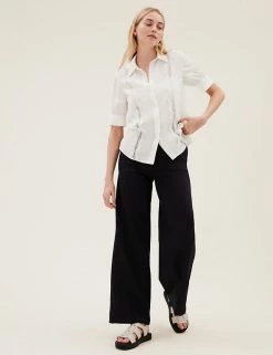 Flash Sale 🥰 M&S Collection 👕 Shirts & Blouses Collared Cutwork Detail Short Sleeve 👕 Shirt ✨ -New In Womens Sales 2022 SD 01 T43 5708 KY X EC 3