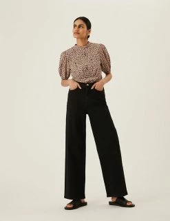 Buy 🔔 M&S Collection Tops Animal Print High Neck Puff Sleeve Top ✨