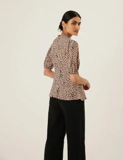 Buy 🔔 M&S Collection Tops Animal Print High Neck Puff Sleeve Top ✨ -New In Womens Sales 2022 SD 01 T43 5726 L4 X EC 3