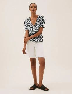 Wholesale 🤩 M&S Collection Tops Animal Print V-Neck Puff Sleeve Wrap Top 💯 -New In Womens Sales 2022 SD 01 T43 5756 Y8 X EC 1