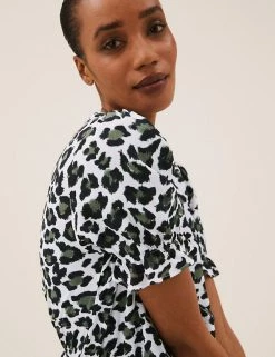 Wholesale 🤩 M&S Collection Tops Animal Print V-Neck Puff Sleeve Wrap Top 💯 -New In Womens Sales 2022 SD 01 T43 5756 Y8 X EC 2