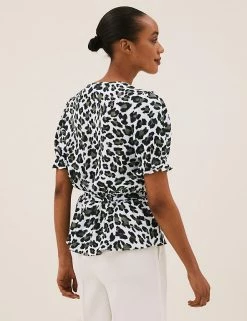 Wholesale 🤩 M&S Collection Tops Animal Print V-Neck Puff Sleeve Wrap Top 💯 -New In Womens Sales 2022 SD 01 T43 5756 Y8 X EC 3