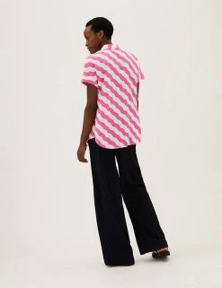 Hot Sale ⭐ M&S Collection 👕 Shirts & Blouses Printed Collared Longline Popover Blouse 🧨 -New In Womens Sales 2022 SD 01 T43 5916 Z4 X EC 1