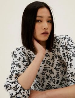 Top 10 🥰 M&S Collection Tops Floral Blouson Sleeve Top 🔥