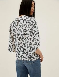 Top 10 🥰 M&S Collection Tops Floral Blouson Sleeve Top 🔥 -New In Womens Sales 2022 SD 01 T43 5963 Y8 X EC 3