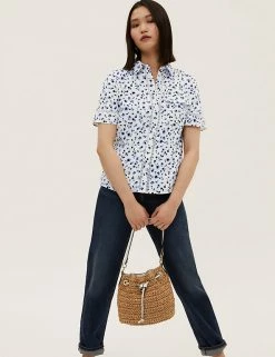 Cheap 🎁 M&S Collection 👕 Shirts & Blouses Floral Collared Lace Insert 👕 Shirt 🤩