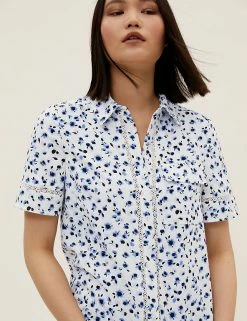 Cheap 🎁 M&S Collection 👕 Shirts & Blouses Floral Collared Lace Insert 👕 Shirt 🤩 -New In Womens Sales 2022 SD 01 T43 5999 Y8 X EC 1