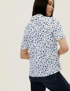 Cheap 🎁 M&S Collection 👕 Shirts & Blouses Floral Collared Lace Insert 👕 Shirt 🤩 -New In Womens Sales 2022 SD 01 T43 5999 Y8 X EC 2
