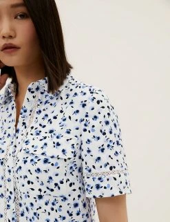Cheap 🎁 M&S Collection 👕 Shirts & Blouses Floral Collared Lace Insert 👕 Shirt 🤩 -New In Womens Sales 2022 SD 01 T43 5999 Y8 X EC 3