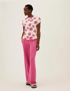 Best Pirce 😍 M&S Collection Tops Floral Slash Neck Relaxed Short Sleeve Top ❤️ -New In Womens Sales 2022 SD 01 T43 7023 FD X EC 1