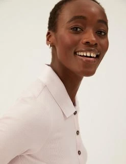 Hot Sale 🤩 M&S Collection Tops Ribbed Collared Short Sleeve Top 🌟 -New In Womens Sales 2022 SD 01 T43 7129 A1 X EC 3