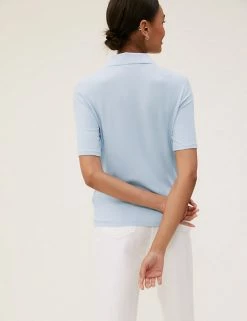 Hot Sale 🤩 M&S Collection Tops Ribbed Collared Short Sleeve Top 🌟 -New In Womens Sales 2022 SD 01 T43 7129 QE X EC 2