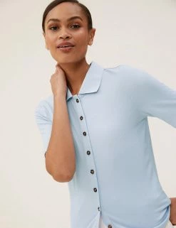 Hot Sale 🤩 M&S Collection Tops Ribbed Collared Short Sleeve Top 🌟 -New In Womens Sales 2022 SD 01 T43 7129 QE X EC 3