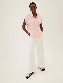 Outlet 🤩 M&S Collection 👚 Shirts & Blouses Collared Regular Fit Short Sleeve 👚 Shirt ⌛ -New In Womens Sales 2022 SD 01 T43 7416 A1 X EC 1