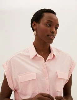 Outlet 🤩 M&S Collection 👚 Shirts & Blouses Collared Regular Fit Short Sleeve 👚 Shirt ⌛ -New In Womens Sales 2022 SD 01 T43 7416 A1 X EC 2