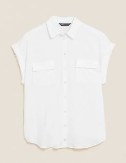 Outlet 🤩 M&S Collection 👚 Shirts & Blouses Collared Regular Fit Short Sleeve 👚 Shirt ⌛ -New In Womens Sales 2022 SD 01 T43 7416 P6 X EC 90