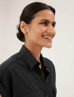 Outlet 🤩 M&S Collection 👚 Shirts & Blouses Collared Regular Fit Short Sleeve 👚 Shirt ⌛ -New In Womens Sales 2022 SD 01 T43 7416 Y0 X EC 2