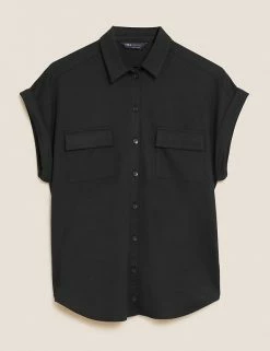 Outlet 🤩 M&S Collection 👚 Shirts & Blouses Collared Regular Fit Short Sleeve 👚 Shirt ⌛ -New In Womens Sales 2022 SD 01 T43 7416 Y0 X EC 90