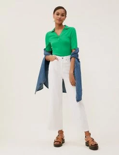 Best deal 🤩 M&S Collection Tops Ribbed Collared Regular Fit Half Sleeve Top 🌟 -New In Womens Sales 2022 SD 01 T43 7469 F5 X EC 3