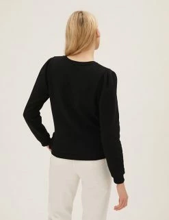 Hot Sale 😉 M&S Collection Sweatshirts Cotton Rich Tie Front Sweatshirt 🤩 -New In Womens Sales 2022 SD 01 T43 7516 Y0 X EC 3