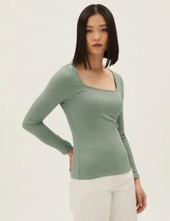 Top 10 😉 M&S Collection Tops Square Neck Long Sleeve Top ❤️ -New In Womens Sales 2022 SD 01 T43 7842 DW X EC 1