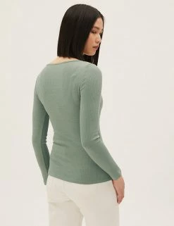 Top 10 😉 M&S Collection Tops Square Neck Long Sleeve Top ❤️ -New In Womens Sales 2022 SD 01 T43 7842 DW X EC 3