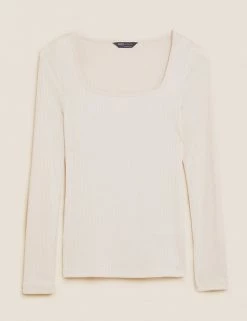 Top 10 😉 M&S Collection Tops Square Neck Long Sleeve Top ❤️ -New In Womens Sales 2022 SD 01 T43 7842 EK X EC 90