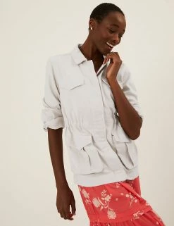 Promo 🛒 M&S Collection 🧥 Coats & Jackets Cotton Blend Waisted Utility Jacket 🛒 -New In Womens Sales 2022 SD 01 T49 4532 EK X EC 1