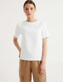 Outlet 🔥 Autograph Women Cotton Rich Crew Neck Short Sleeve T-Shirt ⭐