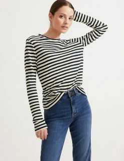 Outlet โค๏ธ Autograph Tops Pure Linen Striped Long Sleeve Top โจ