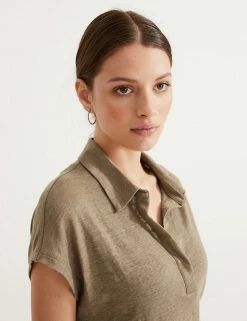 Promo 😉 Autograph Women Pure Linen Collared Short Sleeve Top ⭐ -New In Womens Sales 2022 SD 01 T50 1039T G2 X EC 4