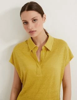 Promo 😉 Autograph Women Pure Linen Collared Short Sleeve Top ⭐