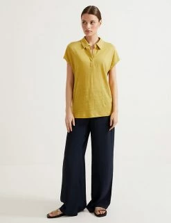 Promo 😉 Autograph Women Pure Linen Collared Short Sleeve Top ⭐ -New In Womens Sales 2022 SD 01 T50 1039T Z2 X EC 1