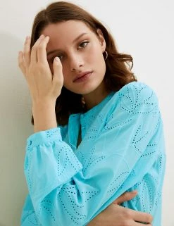 Coupon 🧨 Autograph 👚 Shirts & Blouses Pure Cotton Broderie Collarless Blouse ❤️ -New In Womens Sales 2022 SD 01 T50 2033T H5 X EC 0