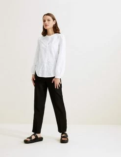 Coupon 🧨 Autograph 👚 Shirts & Blouses Pure Cotton Broderie Collarless Blouse ❤️ -New In Womens Sales 2022 SD 01 T50 2033T P6 X EC 2