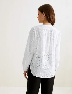 Coupon 🧨 Autograph 👚 Shirts & Blouses Pure Cotton Broderie Collarless Blouse ❤️ -New In Womens Sales 2022 SD 01 T50 2033T P6 X EC 5