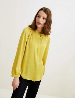 Best Sale 🌟 Autograph 👕 Shirts & Blouses Satin Collarless Long Sleeve Blouse ⌛ -New In Womens Sales 2022 SD 01 T50 2110T Z2 X EC 1