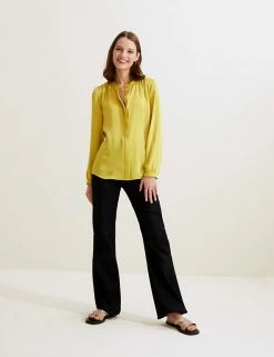 Best Sale 🌟 Autograph 👕 Shirts & Blouses Satin Collarless Long Sleeve Blouse ⌛ -New In Womens Sales 2022 SD 01 T50 2110T Z2 X EC 2