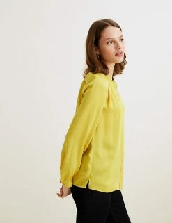 Best Sale 🌟 Autograph 👕 Shirts & Blouses Satin Collarless Long Sleeve Blouse ⌛ -New In Womens Sales 2022 SD 01 T50 2110T Z2 X EC 3