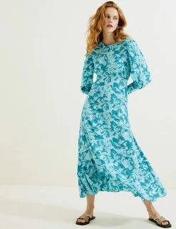 Best Pirce ✔️ Autograph Clothing Cupro Rich Floral Round Neck Waisted Maxi 👗 Dress ✨ -New In Womens Sales 2022 SD 01 T50 3008T GP X EC 1