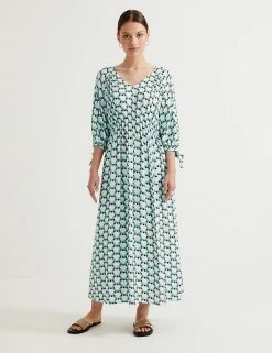 Cheapest 😉 Autograph 👗 Dresses Geometric V-Neck Midaxi Waisted 👗 Dress 🎁