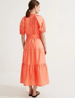 Flash Sale 😉 Autograph 👗 Dresses Pure Cotton V-Neck Midaxi Tiered 👗 Dress 🌟 -New In Womens Sales 2022 SD 01 T50 3022T CG X EC 3