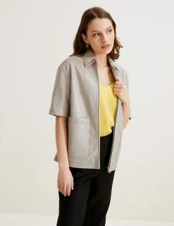 New 🎉 Autograph 🧥 Coats & Jackets Leather Collared Short Jacket 🔔 -New In Womens Sales 2022 SD 01 T50 4011T L1 X EC 2