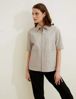 New 🎉 Autograph 🧥 Coats & Jackets Leather Collared Short Jacket 🔔 -New In Womens Sales 2022 SD 01 T50 4011T L1 X EC 3