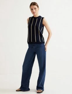 Best deal 🛒 Autograph Tops Crew Neck Sleeveless Fitted Knitted Top 👍 -New In Womens Sales 2022 SD 01 T50 5008T F6 X EC 1