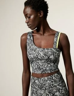 Flash Sale 👍 GOODMOVE Tops Printed Scoop Neck Asymmetric Cropped Top ⭐ -New In Womens Sales 2022 SD 01 T51 5309P T4 X EC 2