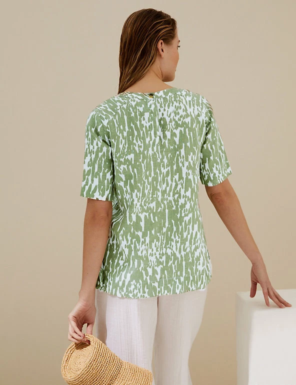 New 𧨠M&S Collection Tops Pure Linen Printed Short Sleeve Top π 3 New 𧨠M&S Collection Tops Pure Linen Printed Short Sleeve Top π - Image 3