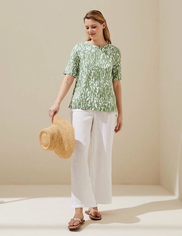 New 𧨠M&S Collection Tops Pure Linen Printed Short Sleeve Top π 4 New 𧨠M&S Collection Tops Pure Linen Printed Short Sleeve Top π - Image 4