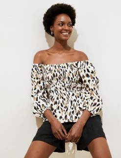 Wholesale 🥰 M&S Collection 👚 Shirts & Blouses Pure Linen Animal Print 3/4 Sleeve Blouse 💯 -New In Womens Sales 2022 SD 01 T52 3931 Y4 X EC 1